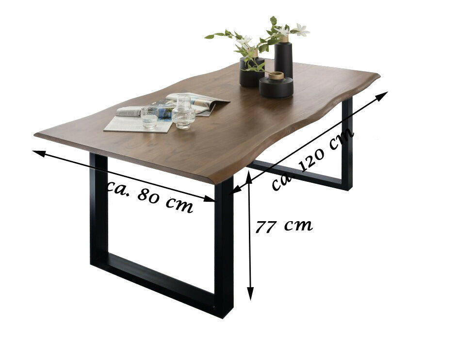 Esstisch Baumkante 120 x 80 cm Massivholz Beine schwarz ...