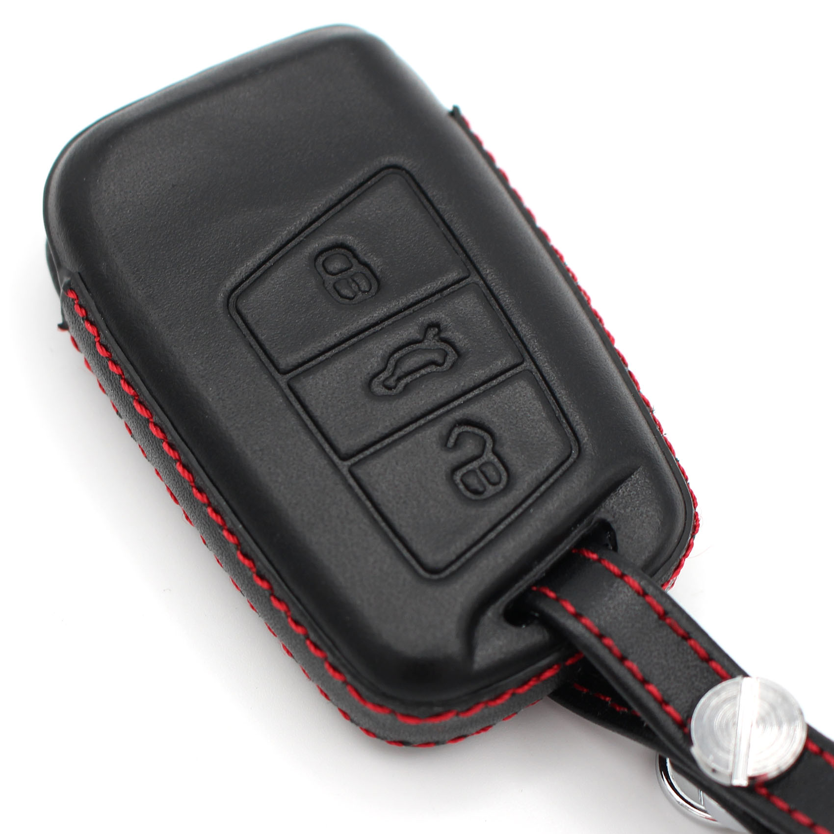 Schwarz Naht Leder 2X Auto Schlüsselhalter Schutz Für VW T-Roc SUV 17-21